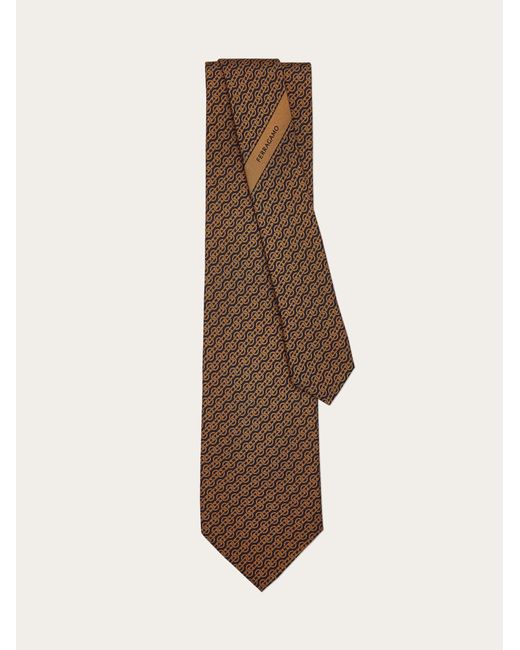 Ferragamo Brown Woven Print Silk Tie for men