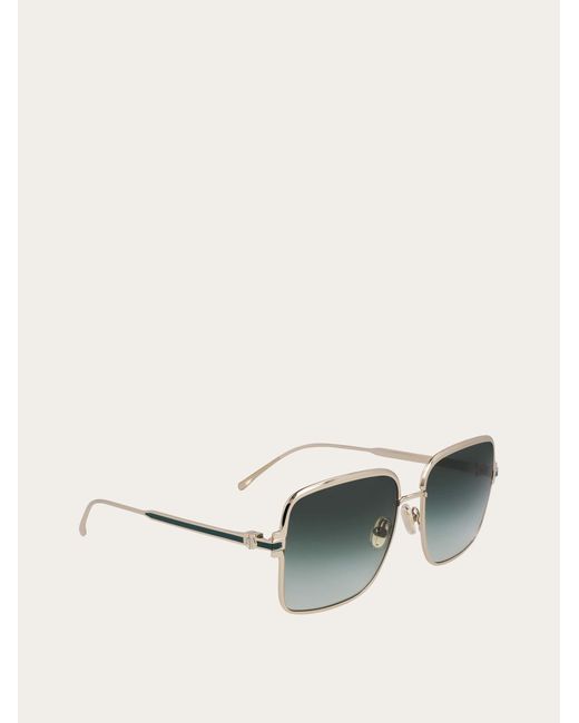Ferragamo Green Rectangular Frame Sunglasses