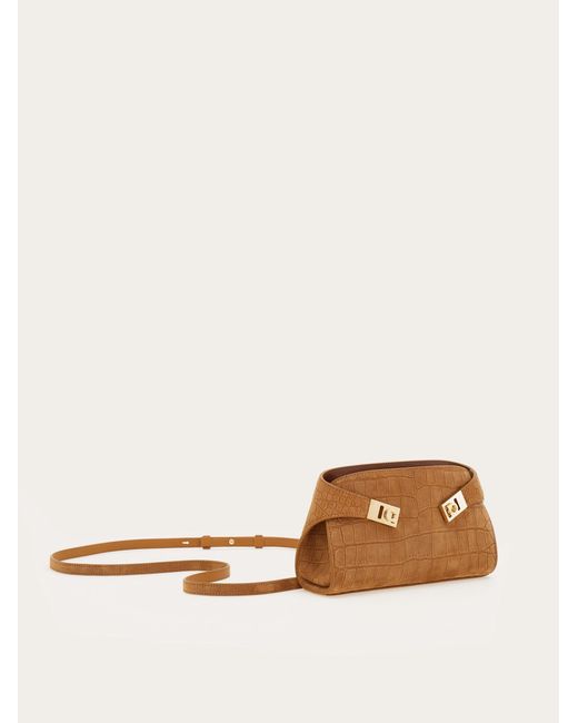 Ferragamo Brown Hug Mini Croc-Effect Tote Bag