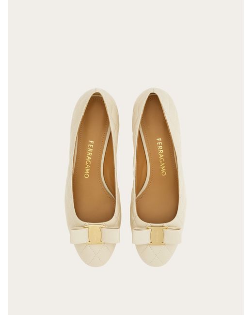 Ferragamo Natural Quilted Vara Bow Pump .5