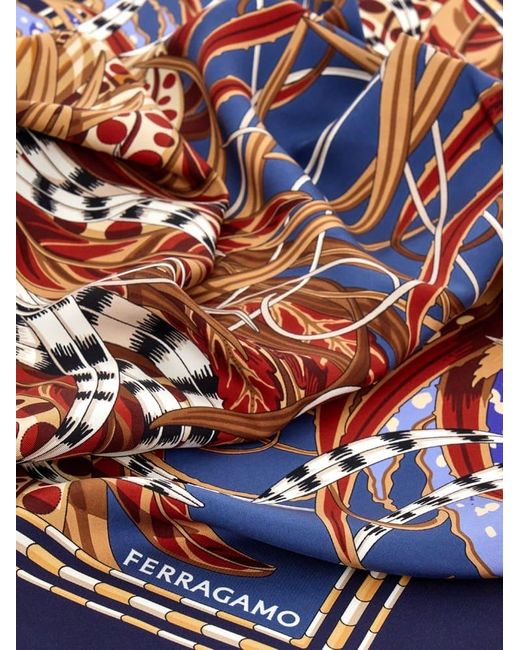 Ferragamo Blue Rooster Print Silk Scarf