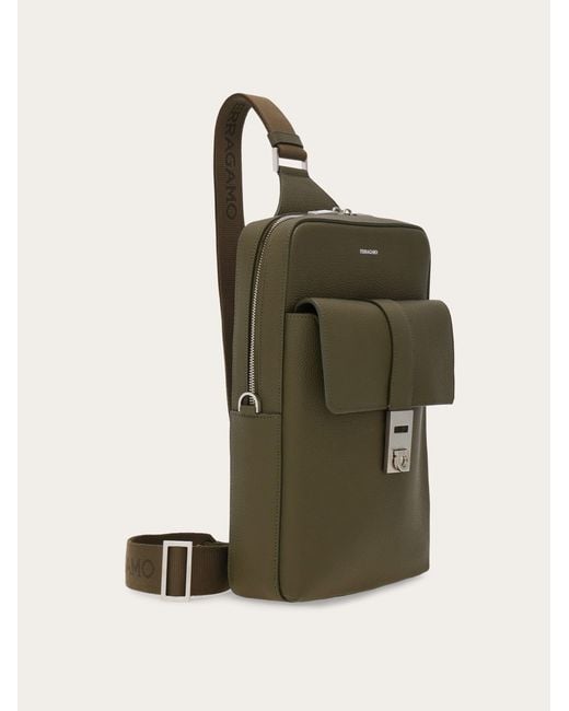 Ferragamo Green Hug Buckle Sling Bag for men