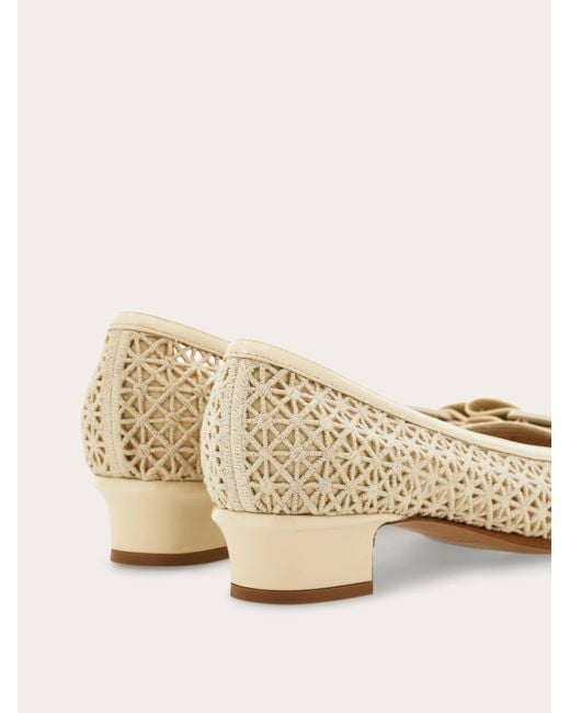 Ferragamo Natural Macramé Vara Bow Pump