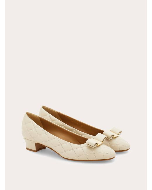 Ferragamo Natural Quilted Vara Bow Pump .5