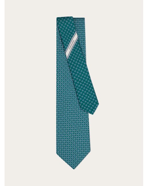Ferragamo Blue Gancini Square Print Silk Tie for men