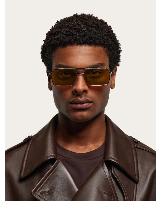 Ferragamo Natural Rectangular Frame Sunglasses for men