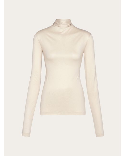 Ferragamo Natural Jersey Turtleneck With Low Cut Back