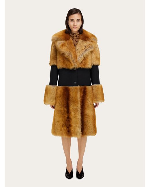 Ferragamo Shearling Coat With Wool Inlay | Lyst UK