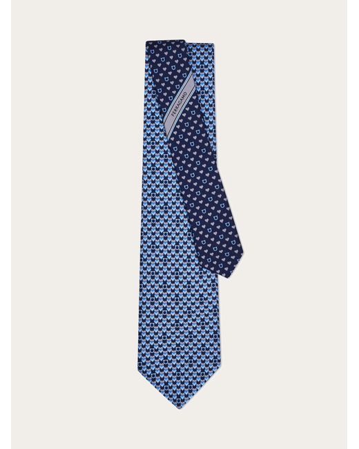 Ferragamo Blue Heart Print Silk Tie for men