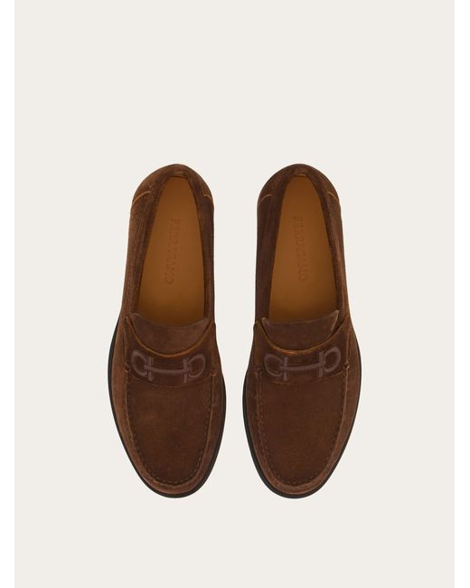 Ferragamo Brown Loafer With Embroidered Detail for men