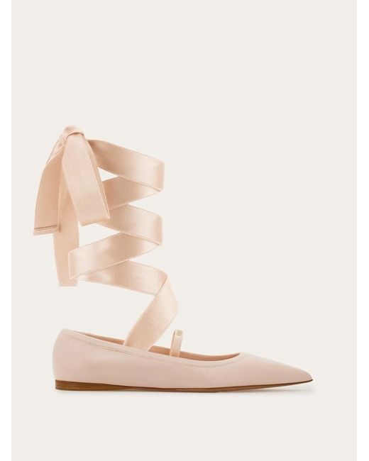 Mujer Bailarinas Con Cinta Rosa Talla .5 Ferragamo de color Natural