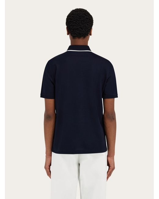 Ferragamo Blue Cotton Polo Shirt With Zip Closure for men