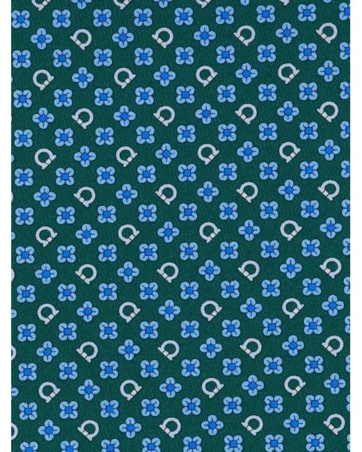Ferragamo Blue Gancini Flower Print Silk Tie for men