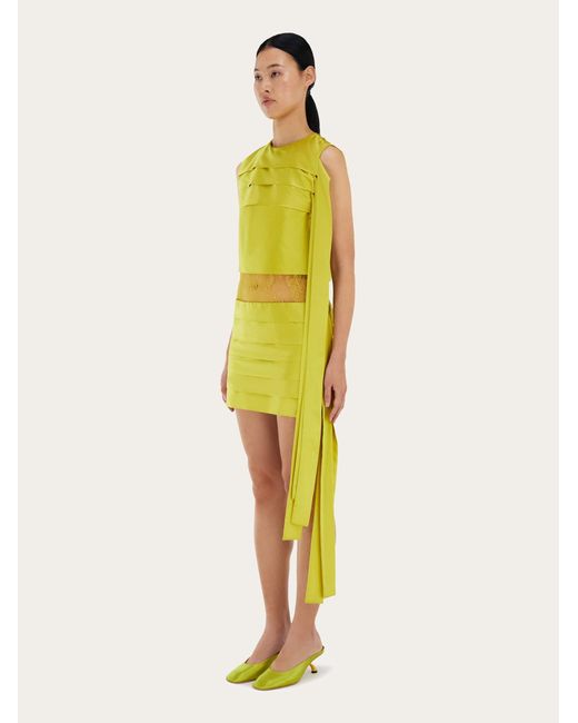 Ferragamo Yellow Mini Dress With Lace Detail