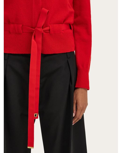 Ferragamo Red Cardigan With Thread Through Belt