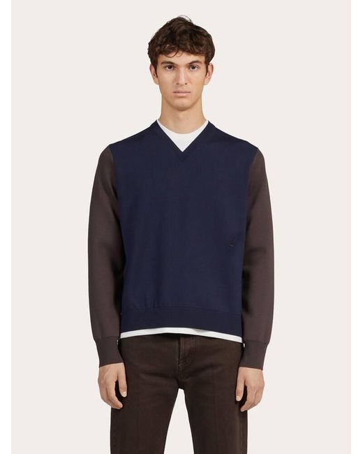 Ferragamo Blue Men Dual Tone V-neck Sweater for men