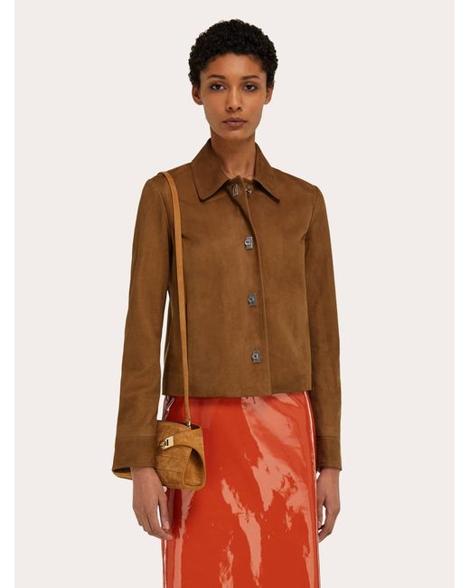 Ferragamo Brown Hug Mini Croc-Effect Tote Bag