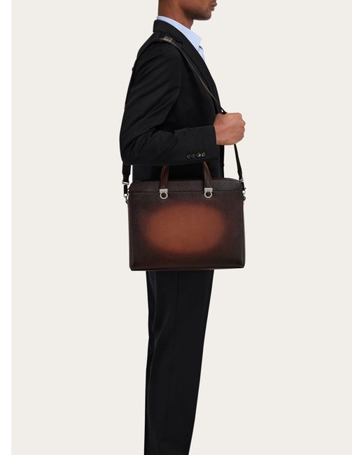 Ferragamo Brown Gancini Briefcase for men
