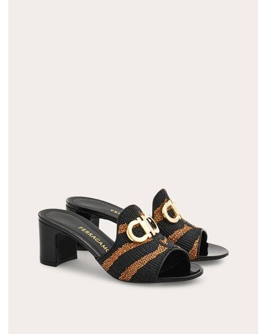 Ferragamo Natural Gancini Ornament Mid-Heel Slide