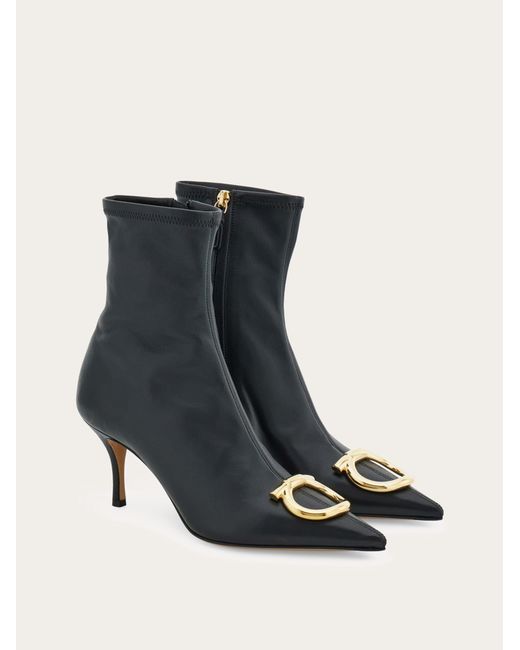 Ferragamo Black Pointed Ankle Boot With Maxi Gancini Buckle