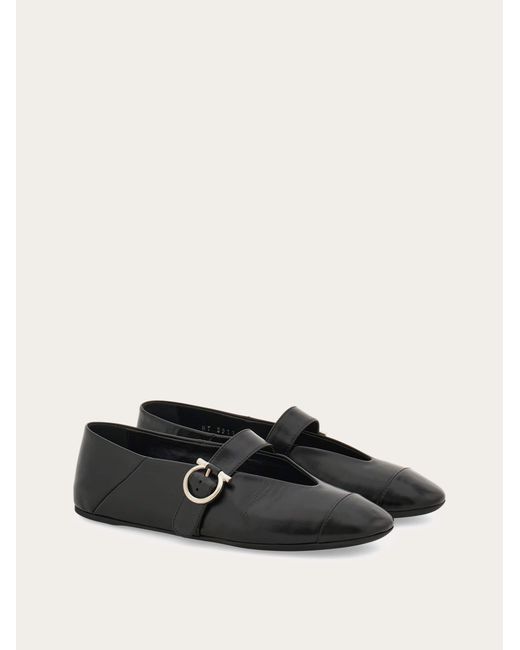Ferragamo White Gancini Buckle Ballet Flat
