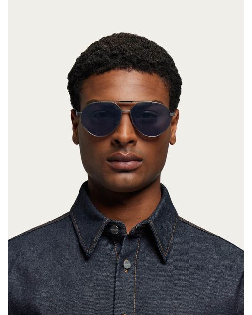 Ferragamo Blue Aviator Frame Sunglasses for men