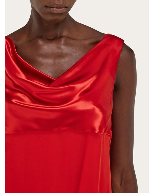 Ferragamo Red Silk Dress With Drape Detail
