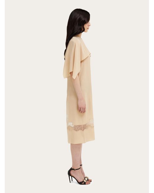 Ferragamo Natural Dress With Lace Inserts