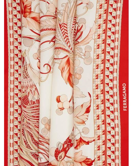 Ferragamo Red Animals Print Silk Scarf