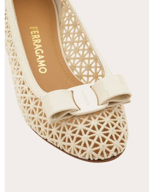Ferragamo Natural Macramé Vara Bow Pump