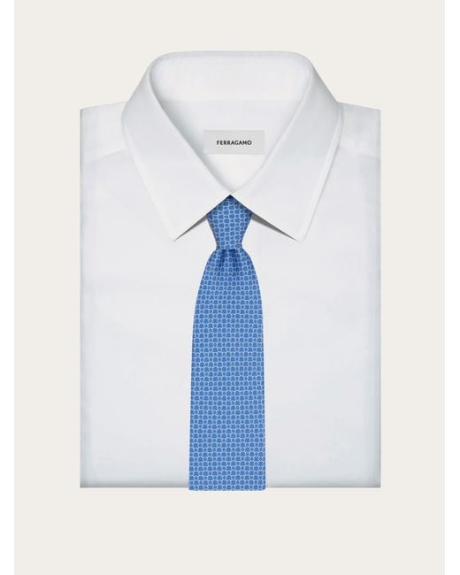 Ferragamo Blue Link Print Silk Tie for men