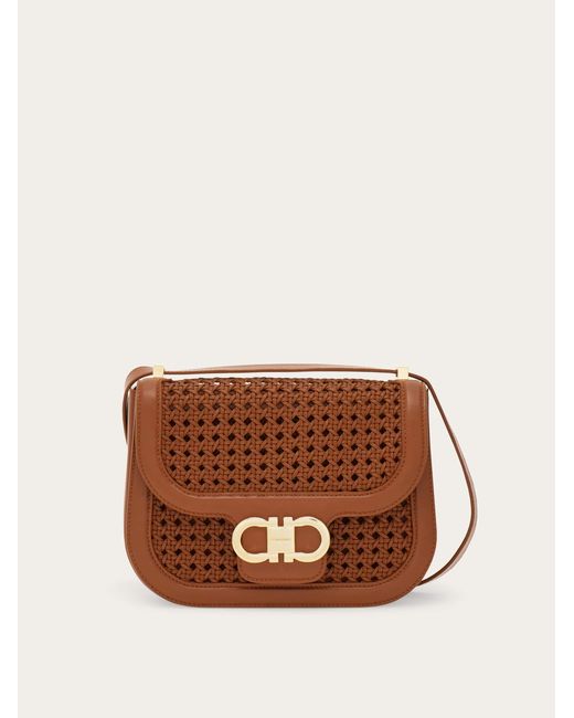 Ferragamo Brown Double Gancini North-South Crossbody Bag (Xs)