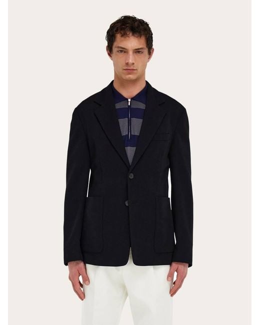 Ferragamo Blue Single Breasted Jersey Blazer for men
