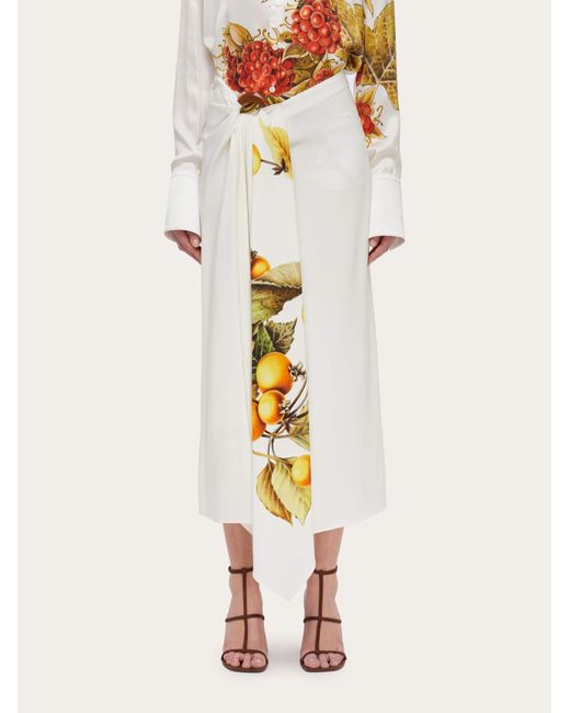 Ferragamo White Asymmetric Skirt With Botanical Print
