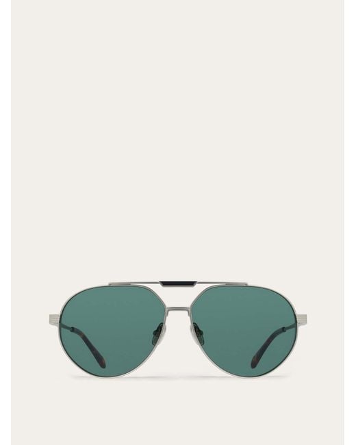 Ferragamo Green Aviator Frame Sunglasses for men