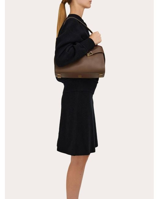 Ferragamo Brown Hug Soft Bicolor Shoulder Bag (M)