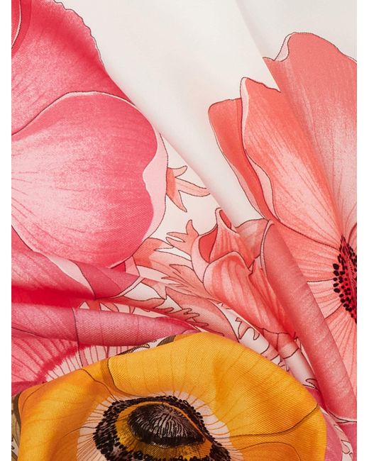 Ferragamo Pink Damen Anemone Print Silk Foulard
