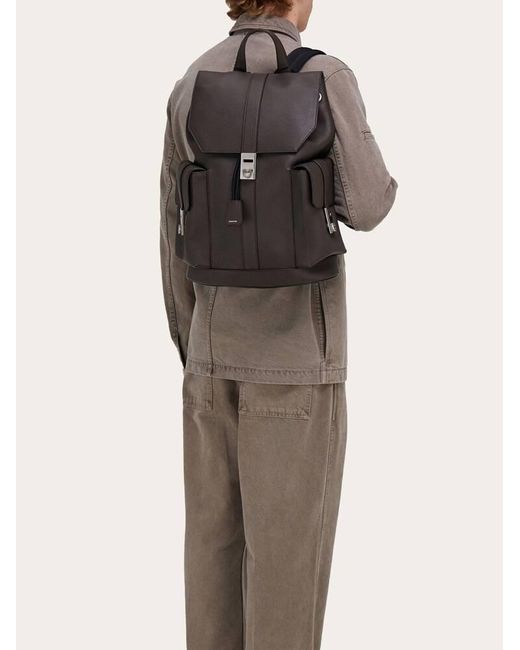 Hommes Sac À Dos Double Poche Brun Ferragamo pour homme en coloris Black