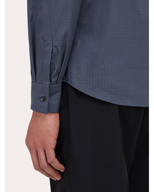 Ferragamo Blue Micro-Patterned Shirt for men