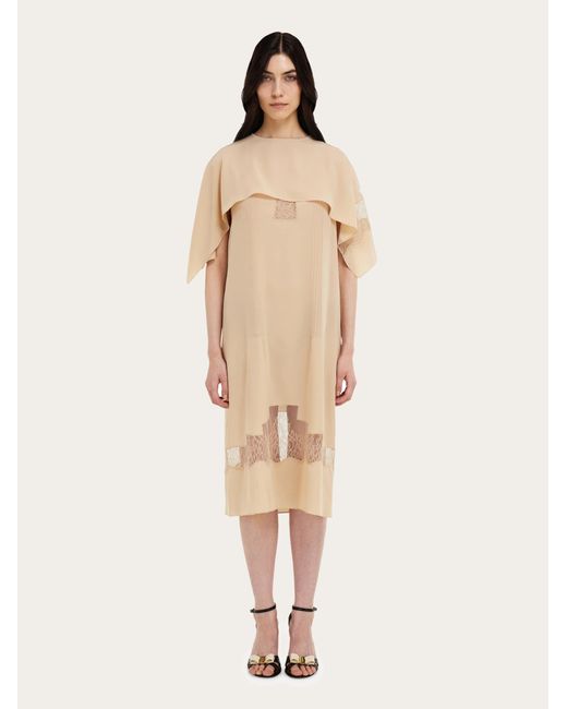 Ferragamo Natural Dress With Lace Inserts