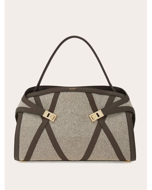 Donna Borsa A Spalla Hug Soft Con Intarsi di Ferragamo in Natural