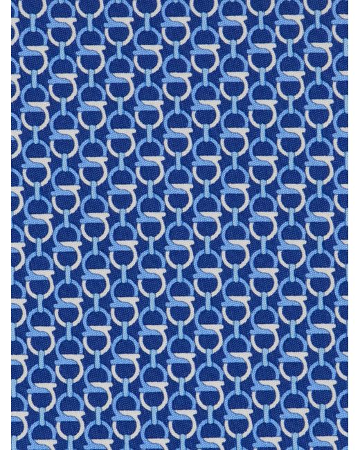 Ferragamo Blue Gancini Links Print Silk Tie for men