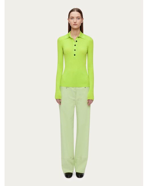 Ferragamo Green Damen Langärmliges Slim-Fit-Poloshirt Grün