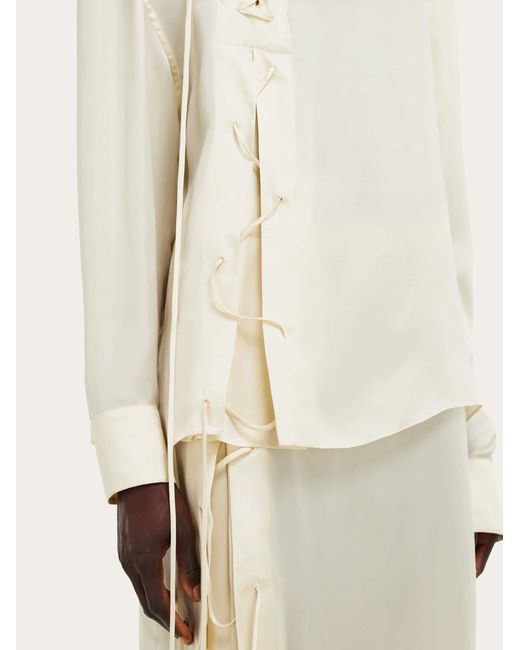 Ferragamo Natural Satin Blouse With String Tie Detail
