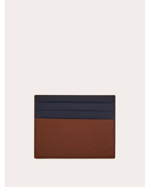 Ferragamo Blue Monogram Credit Card Holder for men