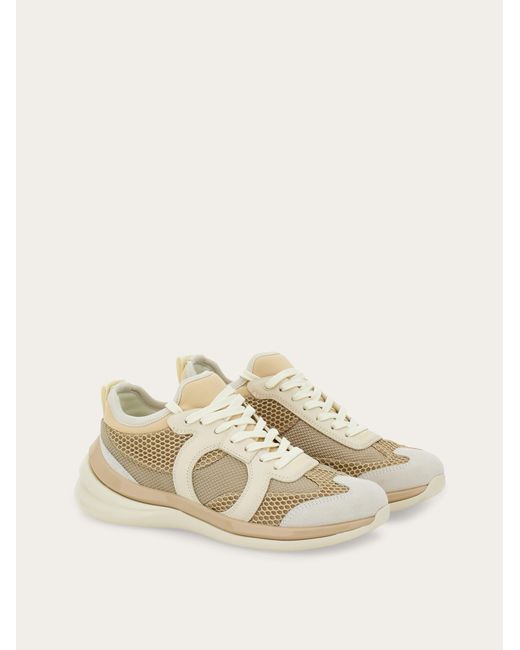 Ferragamo Natural Gancini Sneaker With Mesh Detail .5