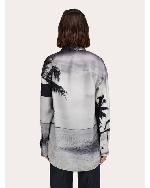 Mujer Camisa Oversize Estampado Trinidad Gris Ferragamo de color Black