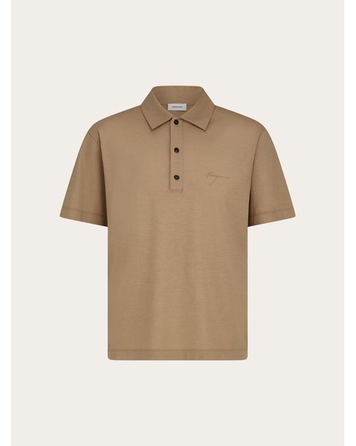 Ferragamo Herren Polohemd Aus Crepe-Voile in Natural für Herren