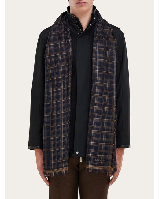 Ferragamo Blue Cashmere And Silk Scarf for men