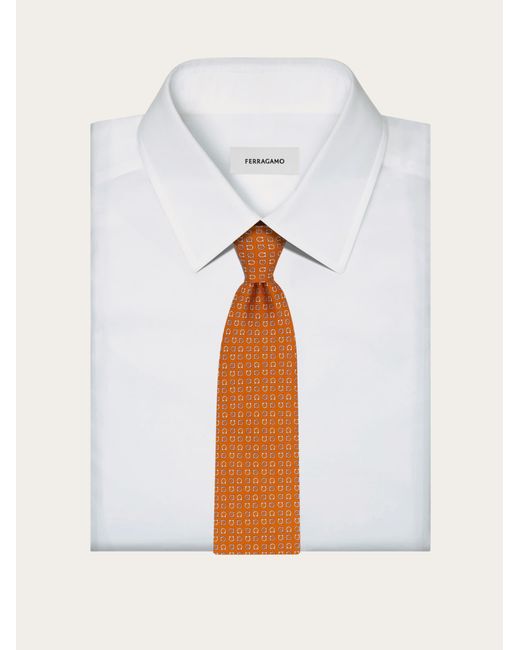 Ferragamo Orange Gancini Print Silk Tie for men